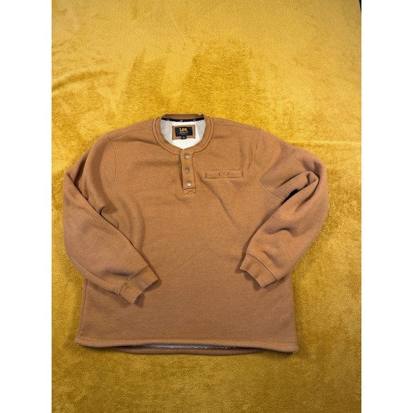 Lee Premium Select Men's Sherpa Lined Thermal Henley Shirt Camel Brown Size L - Picture 15 of 15